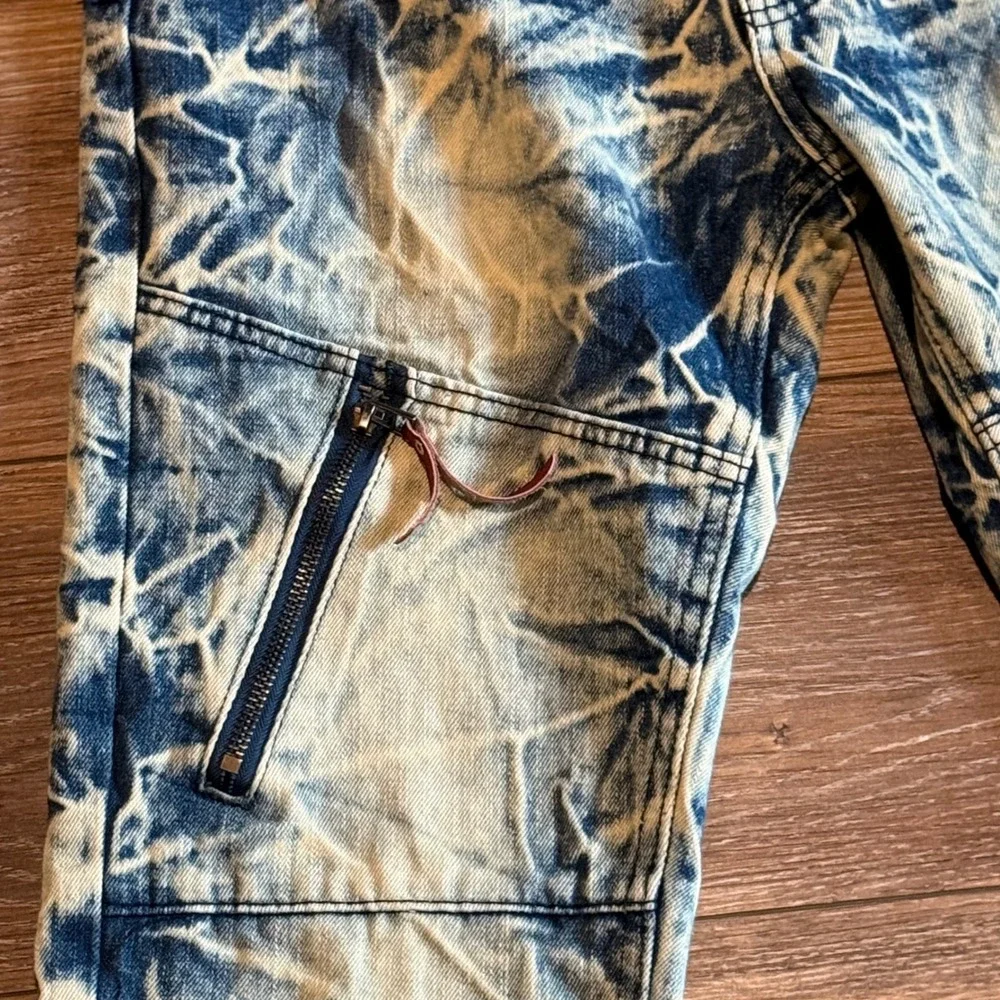 Red Ape Vintage Mens Acid Wash Moto Jeans Crinkle Zipper Detail Streetwear 32x30
